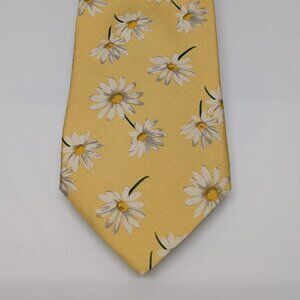 Brooks Brothers Makers Yellow Silk Necktie Tie Fun Print Daisy Floral Vintage